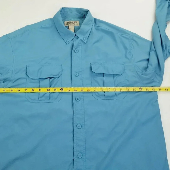 Duluth Large Mens Blue Long Sleeve Elbow Button Duel Back Vent Button Down Shirt - Picture 2 of 7